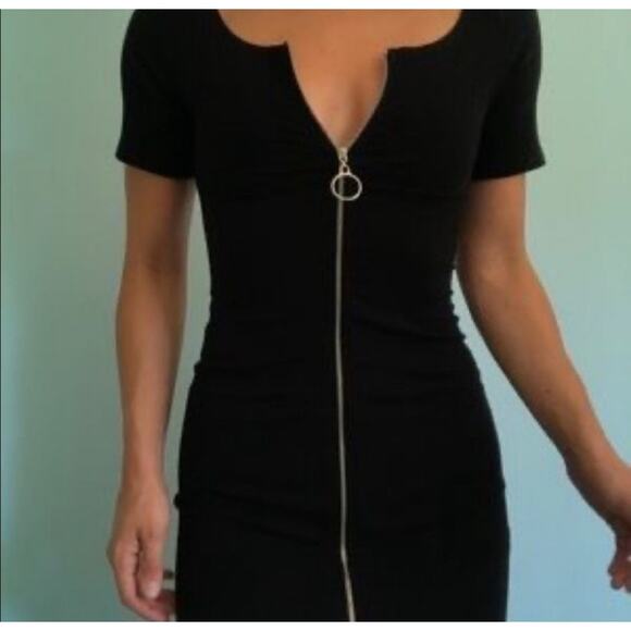 REFORMATION Rania Ribbed Zipper Black Mini Dress NOWT - Picture 6 of 9